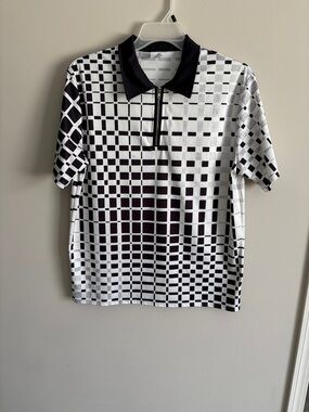 Black & White Grid Zip Polo Shirt